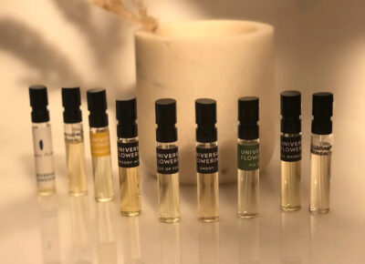 Mini fragrance samples from Universal Flowering in a row